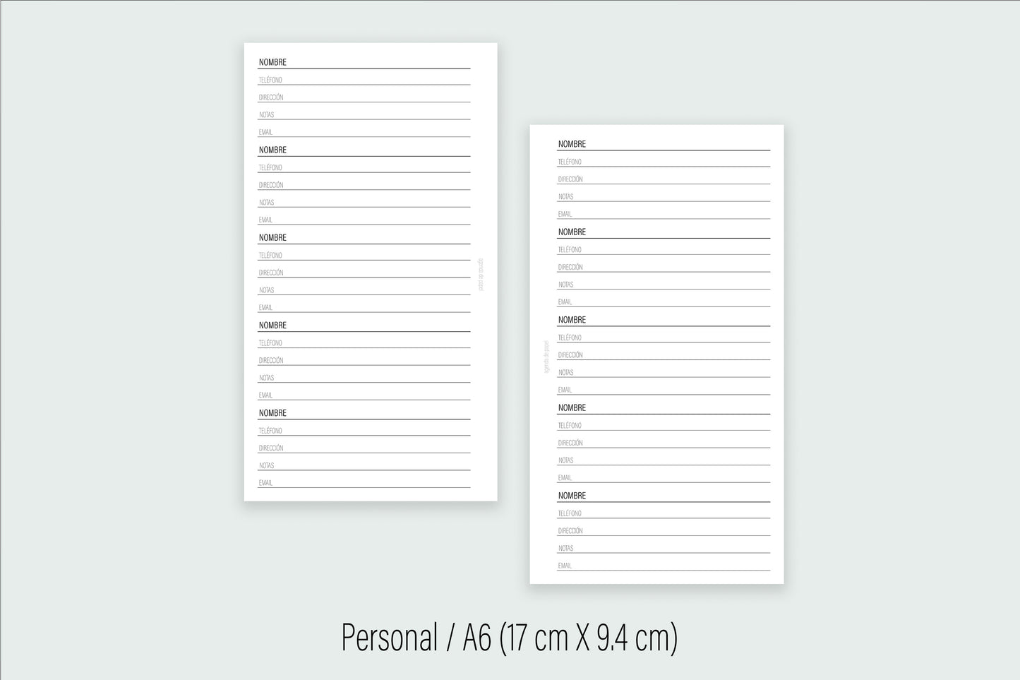 Contacts Insert | Paper Agenda