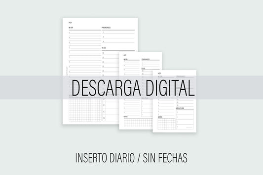 Inserto Diario sin fechas // Descarga Digital | Agenda de Papel