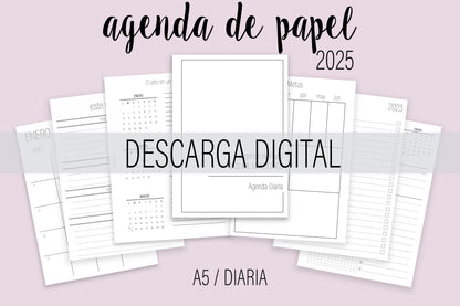 Agenda de Papel A5 Diaria 2025 DESCARGA DIGITAL