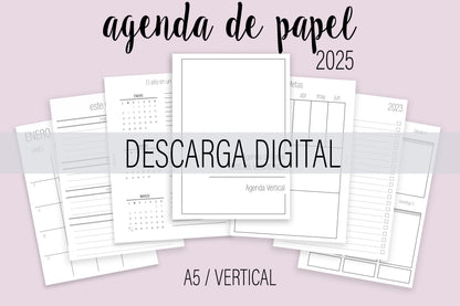 Agenda de Papel A5 Vertical 2025 DESCARGA DIGITAL