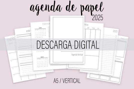 Agenda de Papel A5 Vertical 2025 DESCARGA DIGITAL