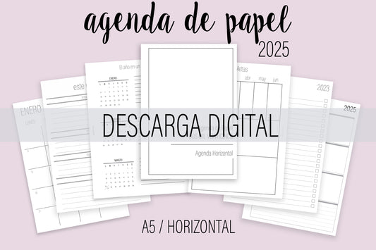 Agenda de Papel A5 Horizontal 2025 DESCARGA DIGITAL