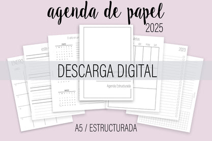 Agenda de Papel A5 Estructurada 2025 DESCARGA DIGITAL