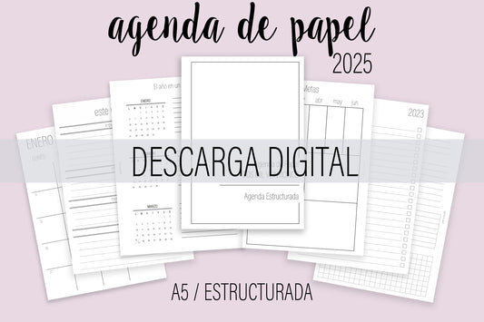 Agenda de Papel A5 Estructurada 2025 DESCARGA DIGITAL