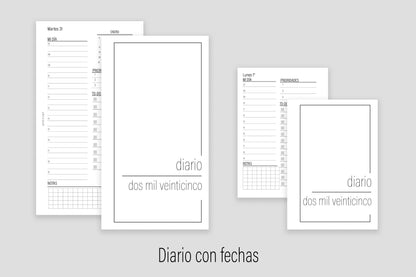 Diario con fechas 2025 |  Agenda de Papel