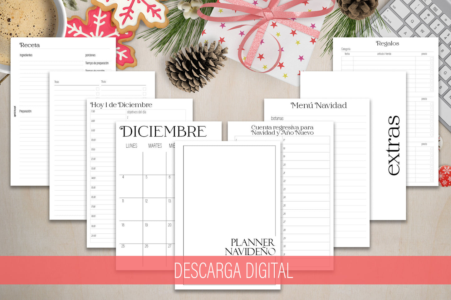 DESCARGA DIGITAL Planner Navideño de Agenda de Papel // Minimalista