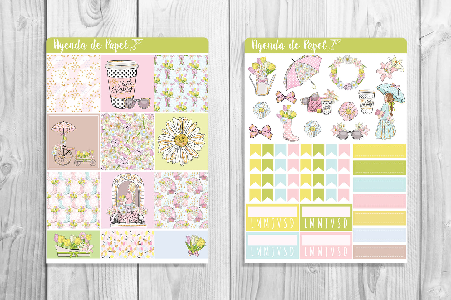 Kit semanal Hola Primavera! / Stickers para agenda | Agenda de Papel