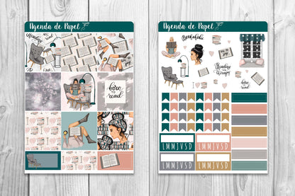 Kit semanal Adicta a los Libros / Stickers para agenda | Agenda de Papel