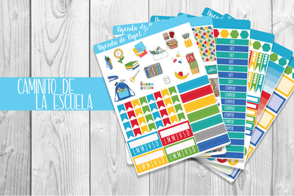 Kit semanal Caminito de la Escuela / Stickers para agenda | Agenda de Papel