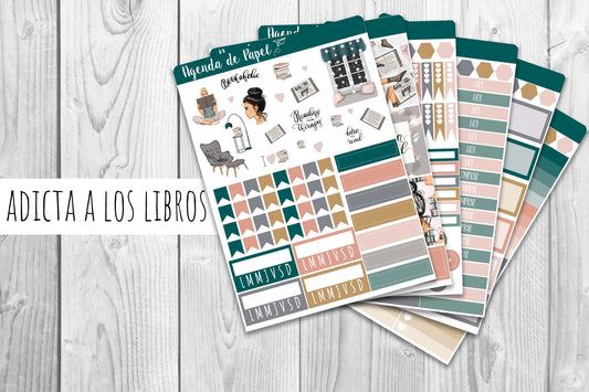 Kit semanal Adicta a los Libros / Stickers para agenda | Agenda de Papel