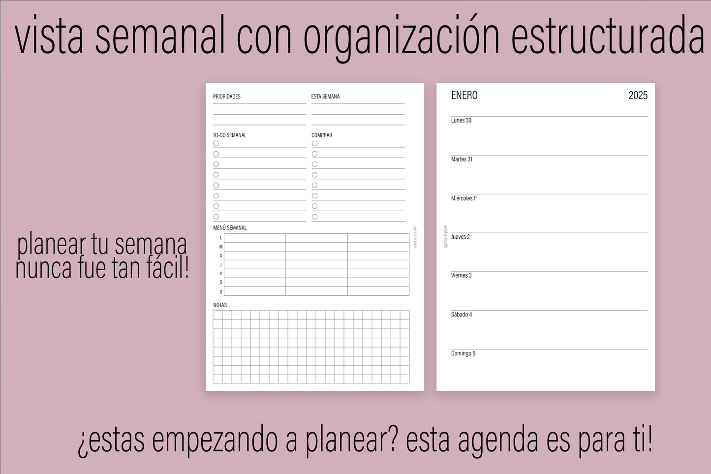 Agenda de Papel A5 Estructurada 2025 DESCARGA DIGITAL