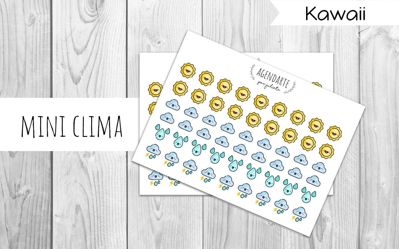 Mini Pronóstico del Clima Kawaii / Stickers para agenda | Agenda de Papel