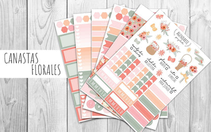 Kit semanal Canastas Florales / Stickers para agenda | Agenda de Papel