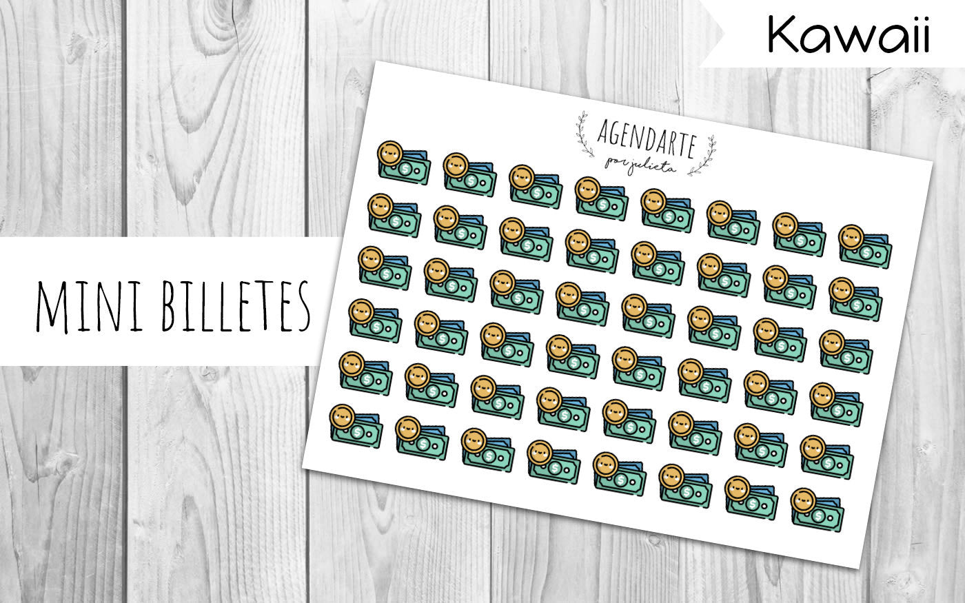 Mini Billetes Kawaii / Stickers para agenda | Agenda de Papel