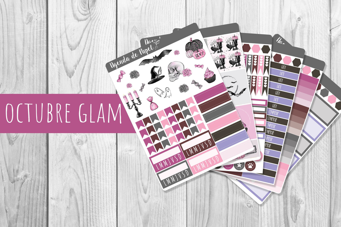 Kit semanal Octubre Glam / Stickers para agenda | Agenda de Papel