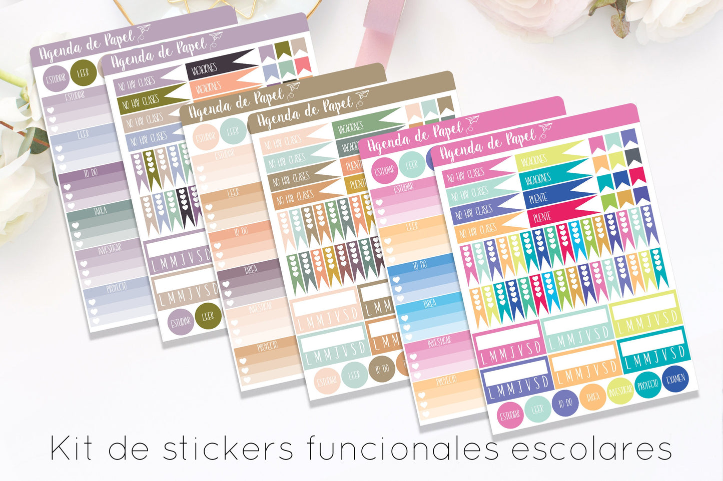 Kit de Stickers Funcionales Escolares | Agenda de Papel