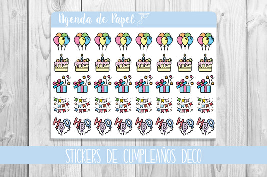 Mini Stickers de Cumpleaños Deco | Agenda de Papel