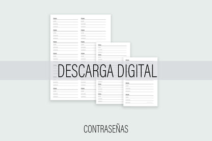 Inserto de Contraseñas / DESCARGA DIGITAL | Agenda de Papel