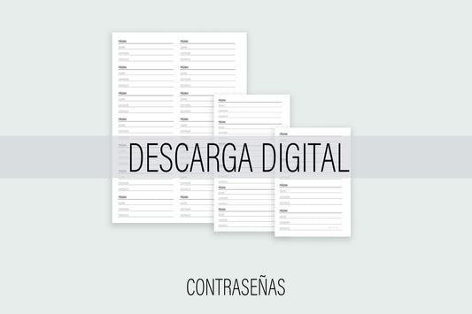 Inserto de Contraseñas / DESCARGA DIGITAL | Agenda de Papel