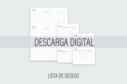 Inserto de Lista de Deseos / DESCARGA DIGITAL | Agenda de Papel